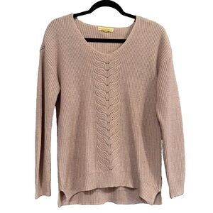 Mesh + Lace Dusty Light Mauve & Gold Cable Knit Sweater Size L